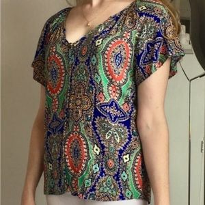 Blue Rain Button Up Paisley Top